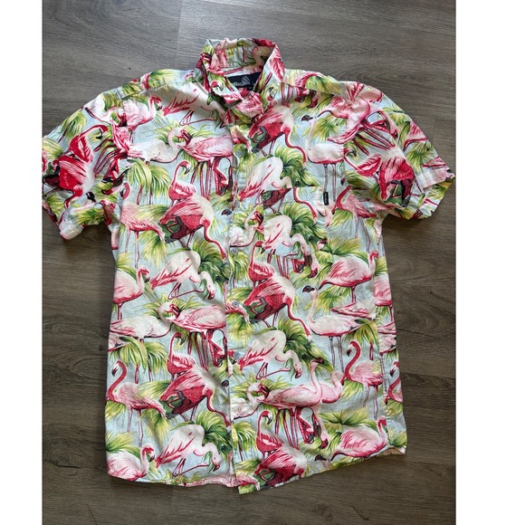 Molokai Surf‎ Co Pink Flamingos Button Down Shirt Mens Short Sleeve Size medium - Picture 1 of 8